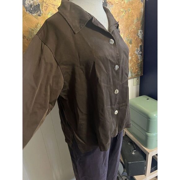 Bryn Walker Brown Boxy Button Front 100% Tencel Collared Blouse EUC Size M - Picture 2 of 10